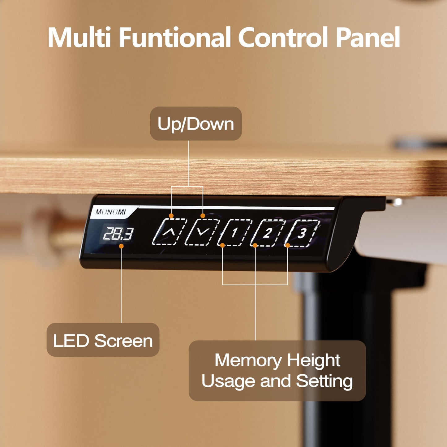 Monomi Electric Standing Desk, 47.2 inches Height Adjustable Desk, Ergonomic Computer Home Office Sit Stand Up Desk with Memory Preset Controller, Two-Piece Desktop (Light Vintage Brown)