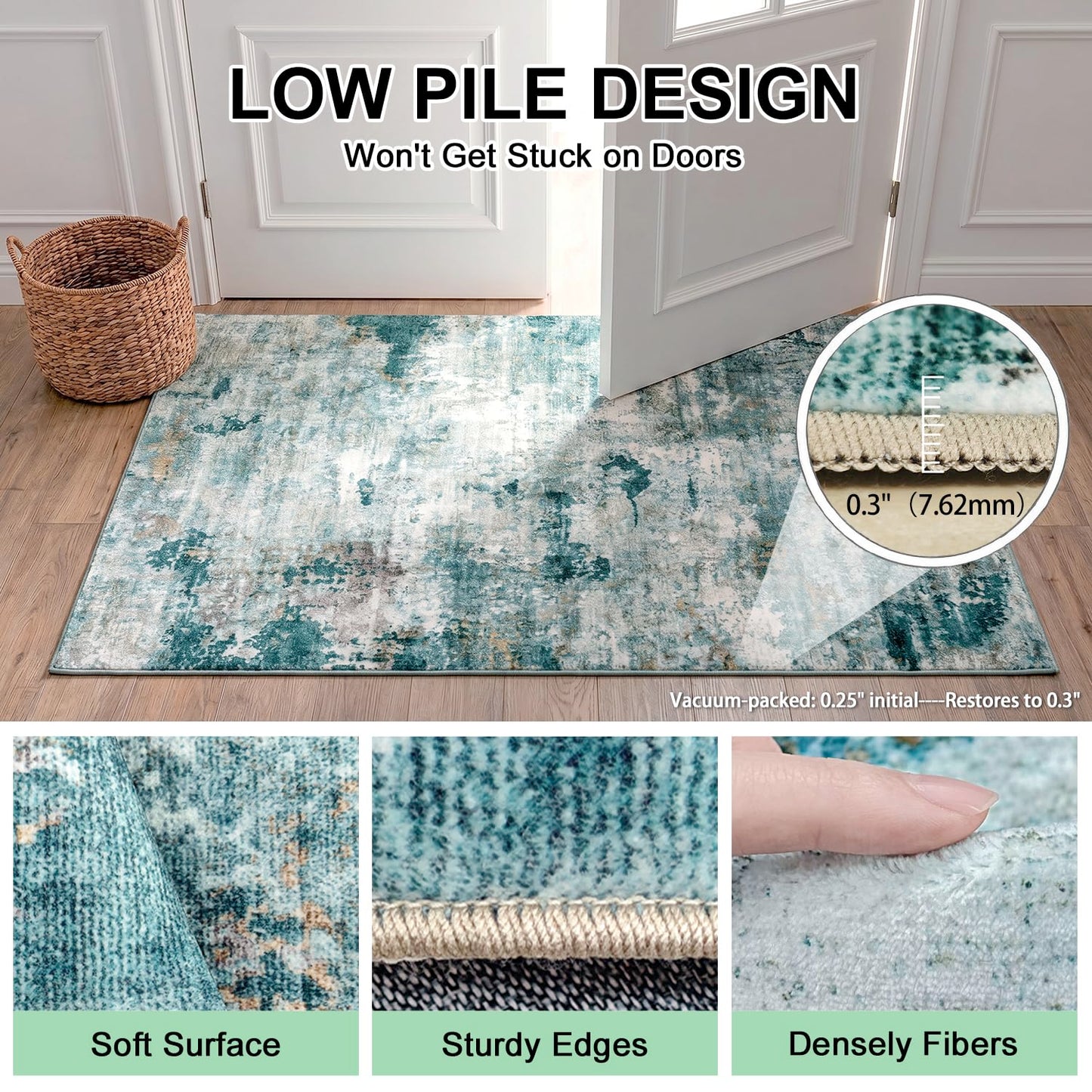Cnythlis Washable Pet Friendly Area Rug, Water Resistant Abstract Carpet, 0.3" Low Pile, Foldable Non-Slip Silicone Backing, Living Room Nursery Bedroom, 5'x7', Sage Green