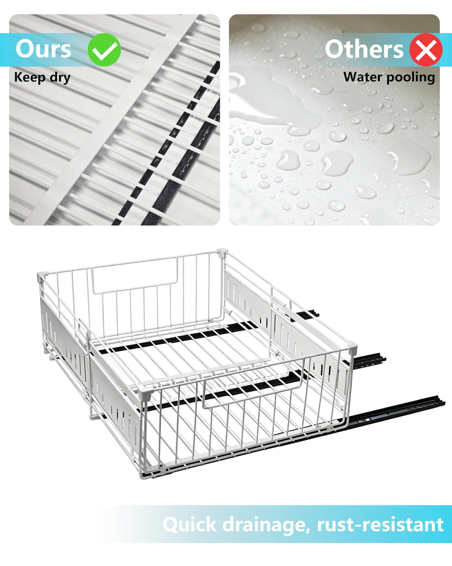 KimHong 2 Pack Pull Out Cabinet Organizer, Expandable Drawer Organizer with Adjustable Width 12.4"-19.5", Adhesive No Drill Under Cabinet Shelves for Home Kitchen Pantry with Silent Slides