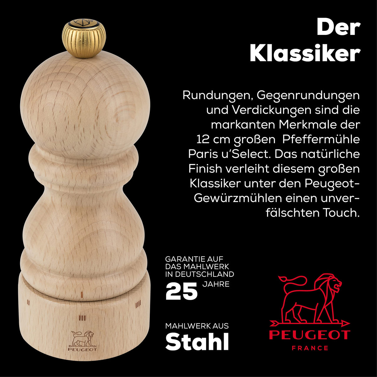 u'Select manual pepper mill in natural wood, 12 cm