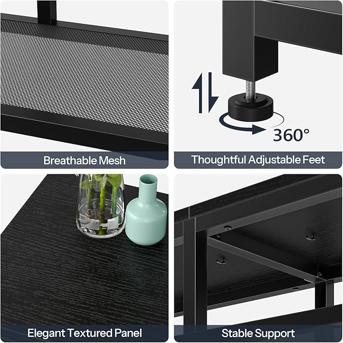 HOOBRO LED TV Stand with Charging Station, 4-Tier Entertainment Gaming Center