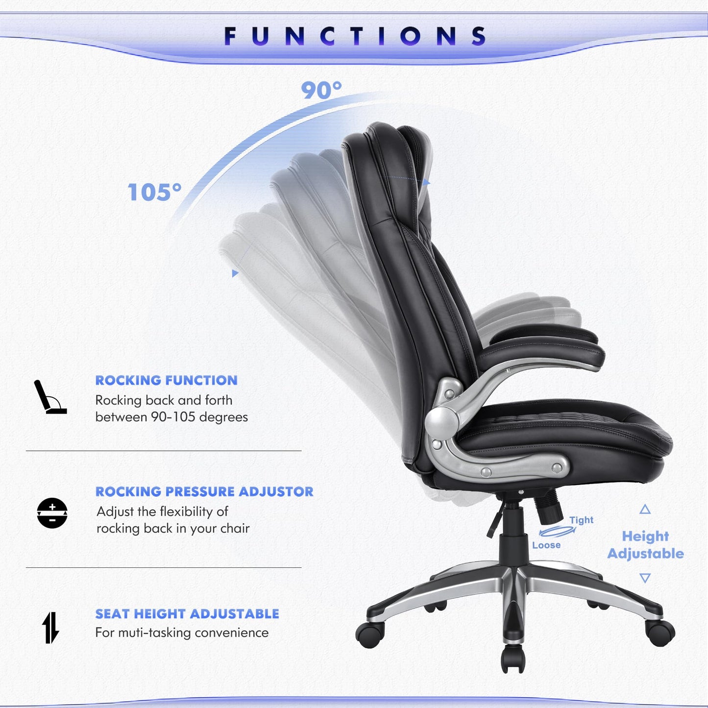COLAMY High Back Executive Office Chairs,Ergonomic PU Leather Desk Chairs with Flip-Up Armrests, Adjustable Height, Lumbar Support,Comfortable Computer Chairs for Home Office,Set of 2