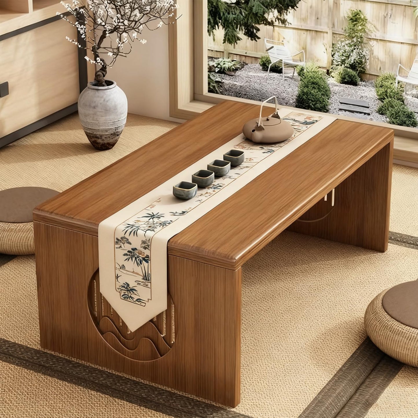 XIMSPHY Japanese Floor Table, Bamboo Folding Coffee Table for Sitting on The Floor, No Assembly Small Low Tables for Dinning Tea Room, Zen Living Room(Brown, 80CM)