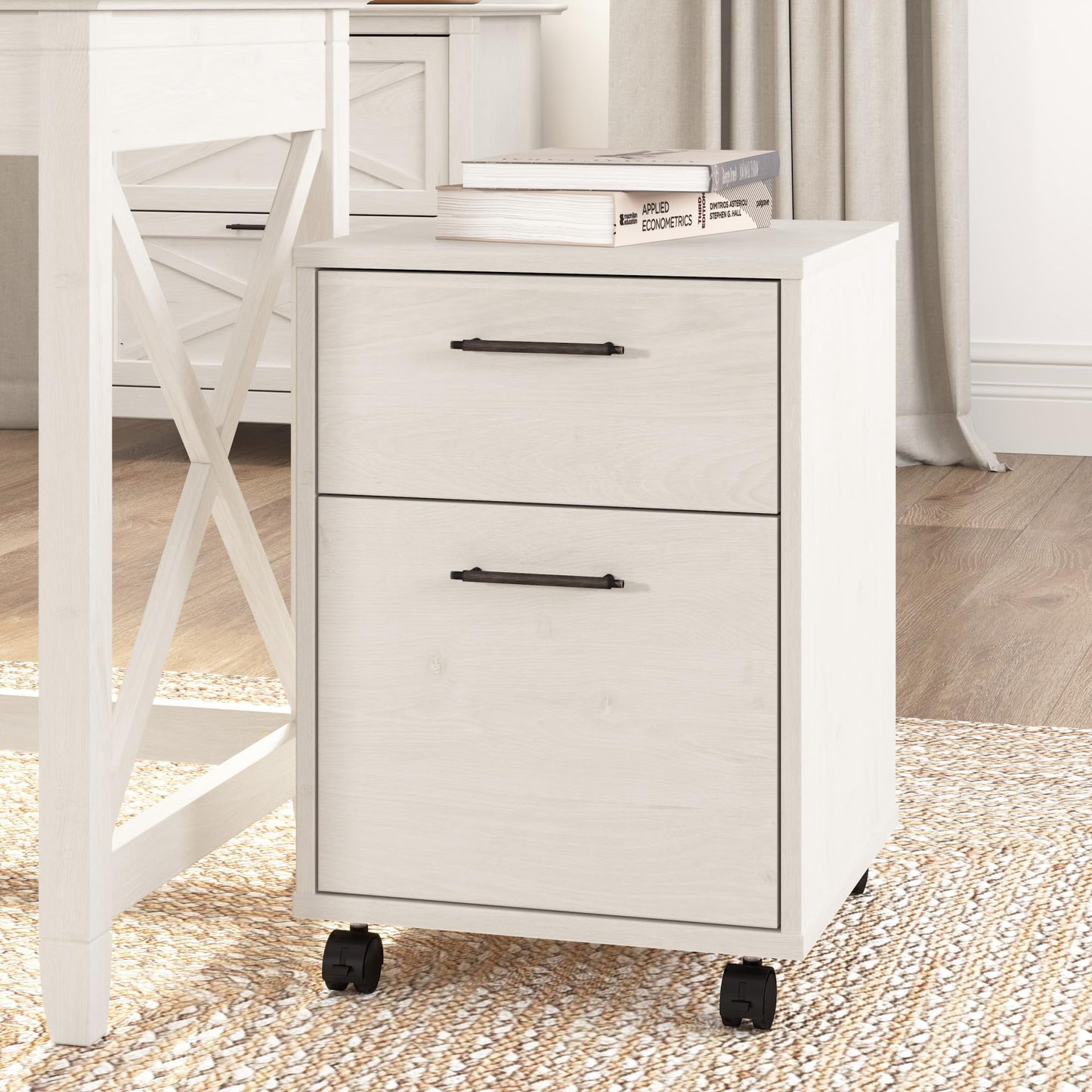 Bush Furniture Key West 2 Drawer Rolling File Cabinet in Linen White Oak Mobile Organization for Home Office Small Under Desk Storage on Wheels