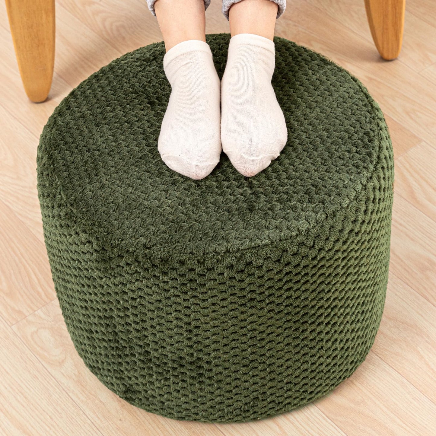 Ottoman Foot Rest Stuffed Round Boho Floor Poof Seating Armchair Foot Stool Floor Cushion Bean Bag Pouf Ottoman 18x18x14 Inch Forest