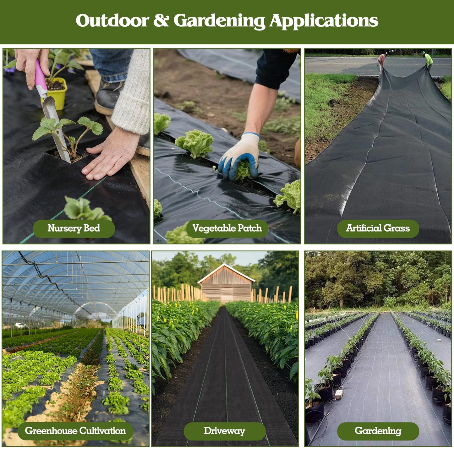 HongWay 2.6FT x 300FT Weed Barrier Fabric, Garden Cloth Woven Landscape Fabric Heavy Duty with 120 U-Shaped Securing Pegs, Lawn Weed Block Mat Ground Cover for Garden Beds, Farming