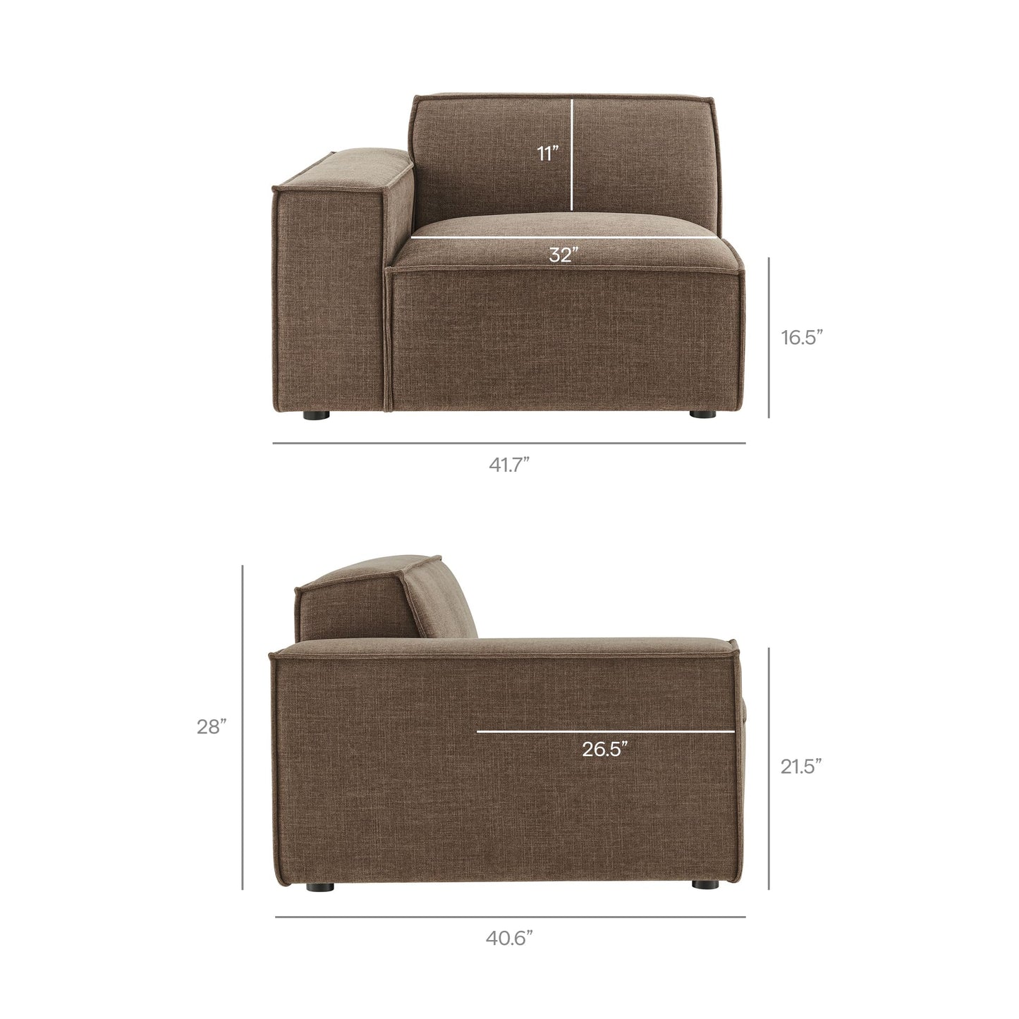 Modway Restore Performance Fabric Upholstered 4-Piece Modular Sofa Set with Ottoman in Mocha - Low Profile Sectional Sofa with Coil Seat Support and French Piping
