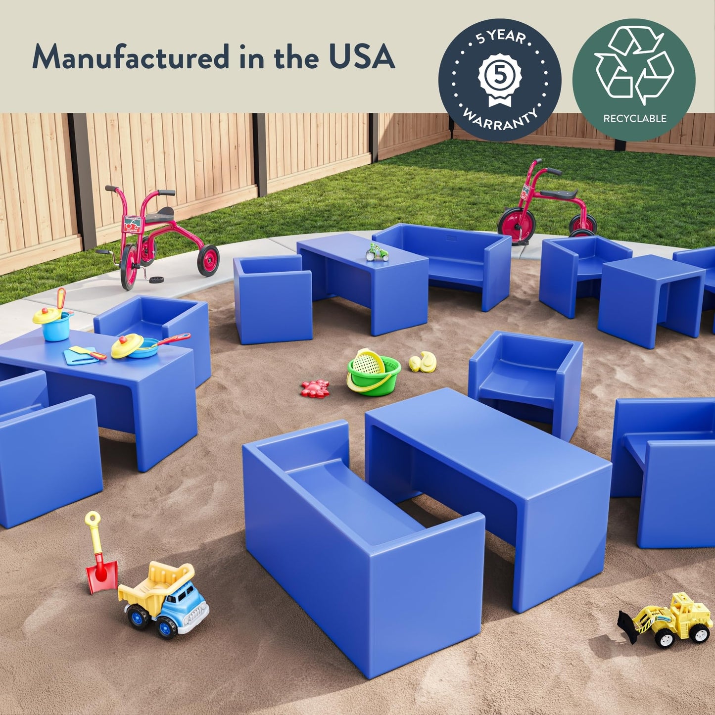 Children's Factory 3-in-1 Adapta-Benches for Kids, Flexible Seating Classroom Furniture, 3-Pack Kids Chair Set