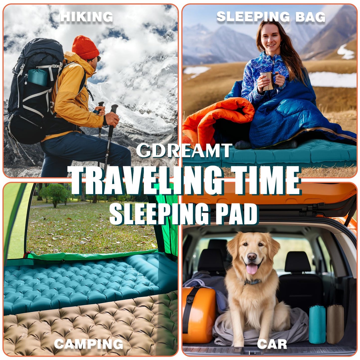 GDREAMT Inflatable Camping Sleeping Pad with Pillow, Extra Thickness 4 Inch Sleeping Mat with Built-in Pump, Compact & Ultralight Camping Air Mattress for Backpacking Hiking Tent Traveling