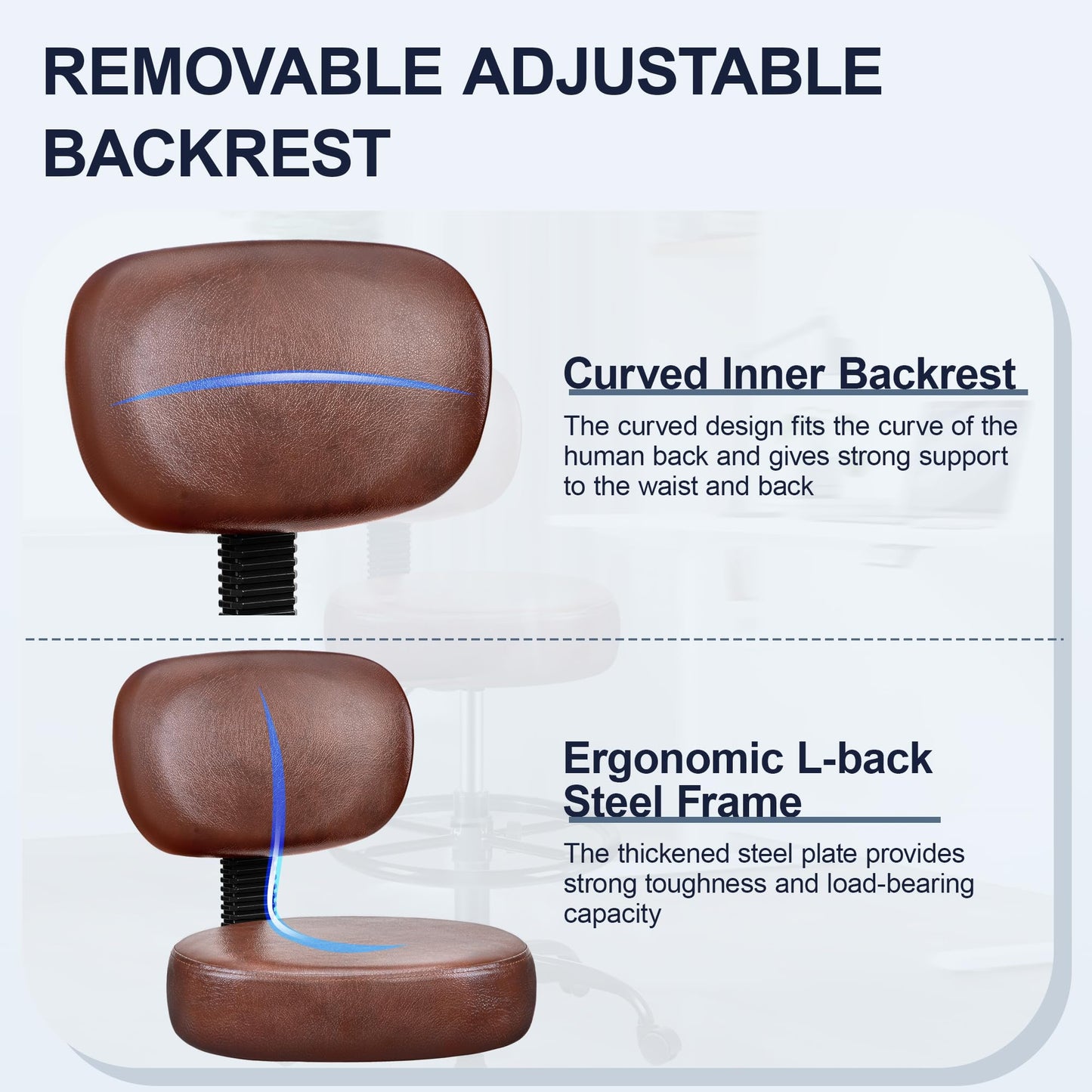 Brick Attic Drafting Chair with Backrest – Adjustable Foot Rest Rolling Stool with Wheels, PU Leather Swivel Stool for Office Spa Studio Lab Counter Salon Home Work Bar Kitchen Shop(Ember Brown)