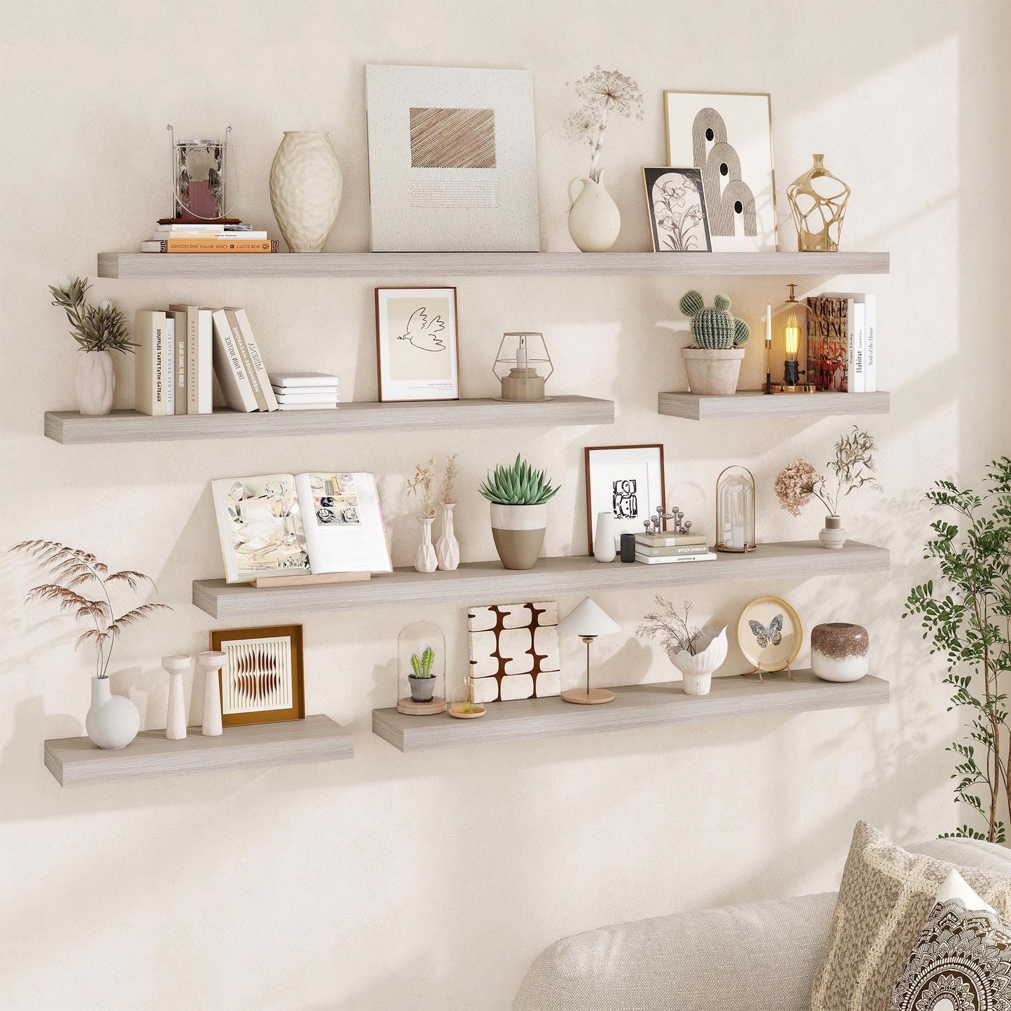 Fun Memories Floating Shelves for Wall, 20 Inch Floating Shelves Set of 2, Hanging Shelf with Invisible Brackets, Wood Shelves for Living Room, Bedroom, Kitchen, Grey