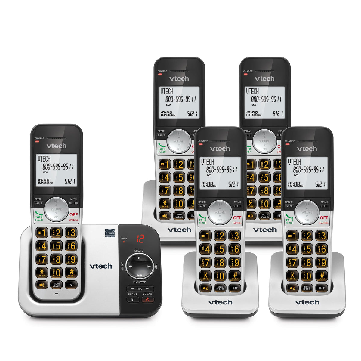 VTech VG232-5 DECT 6.0 Cordless Phone with Digital Answering Machine, 5 Handsets – Large Backlit Display, Big Buttons, Full-Duplex Speakerphone, Caller ID, Easy to Use