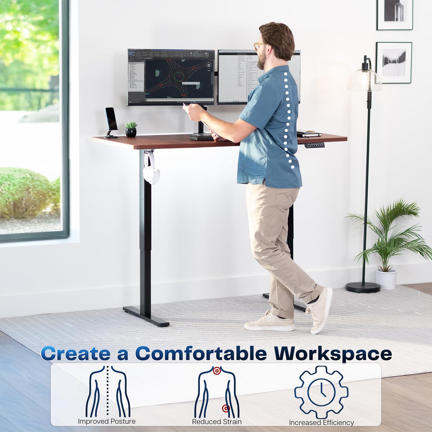 VIVO Electric 60 x 30 in Standing Desk, Memory Height Adjustment, 1B Series, Holds 220 lbs, Dark Walnut Top Black Frame, DESK-KIT-1B6D-30