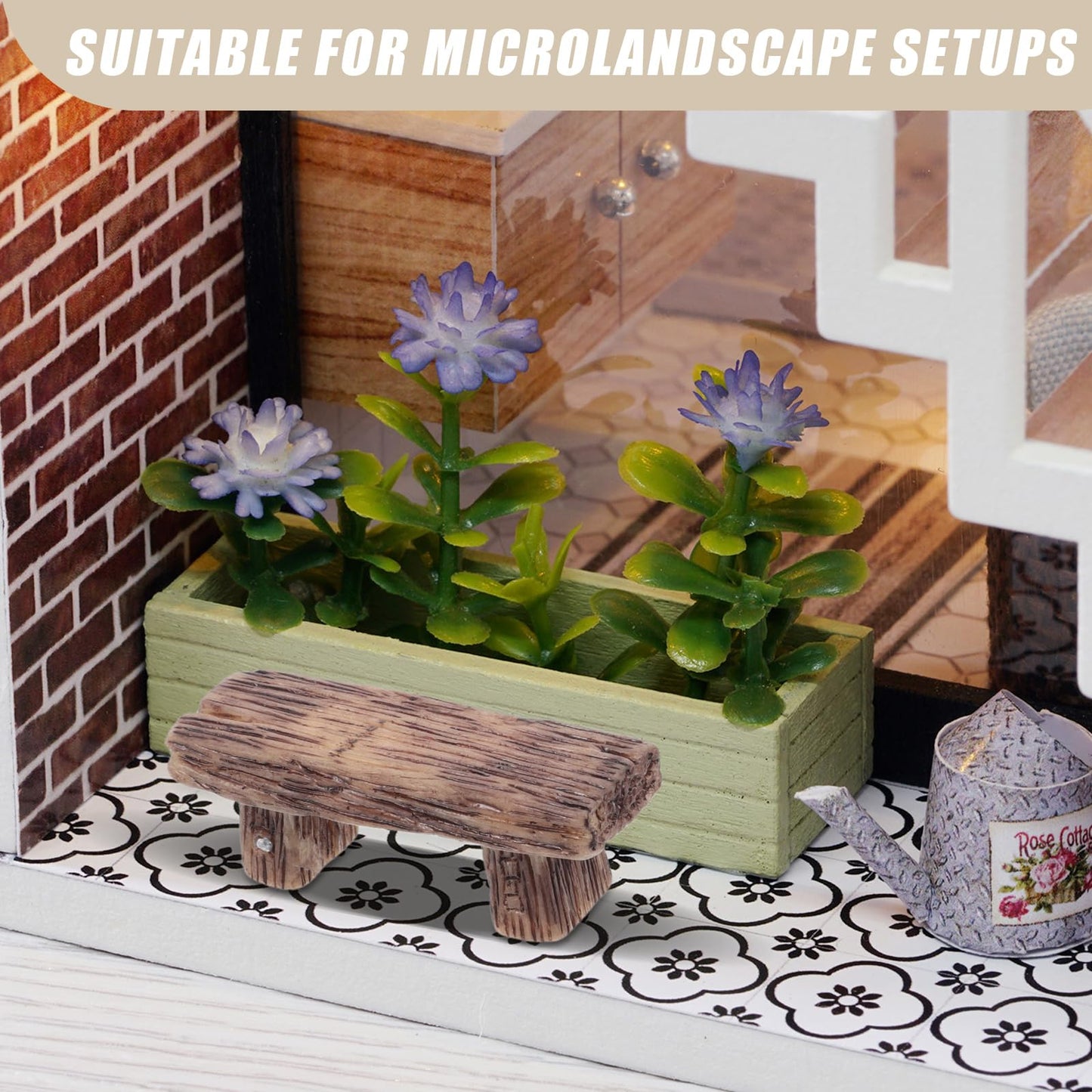 Veemoon 4pcs Miniature Fairy Garden Bench Mini Resin Furniture Decoration Tiny Furniture Ornaments Park Bench Statue Village Micro Landscape DIY Craft Figurines Bonsai Terrariums Dollhouse Zen Garden