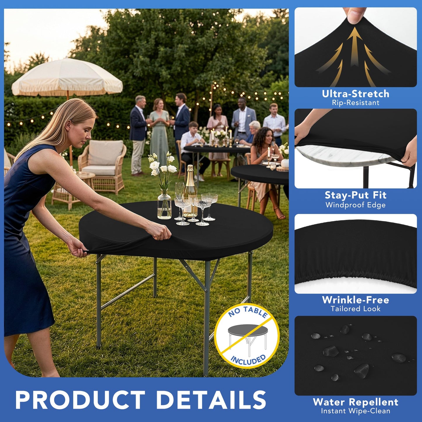 Enjoyidea Fitted Round Table Covers 60 Inch-4 Pack Black Elastic Spandex Table Cloth-Small Stretch Folding Circle Tablecloths Topper Cap for Kitchen Dining Commercial Party Picnic Event Banquet Tables