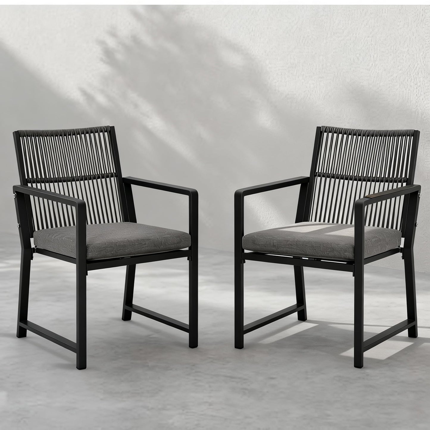 Coreporch Outdoor Patio Dining Chair, All-Weather Woven Rope Outdoor Chairs Set of 2, Sturdy Iron Frame, 400 lbs, Ergonomic Backrest, Removable Breathable Cushion, for Patio & Garden, Black