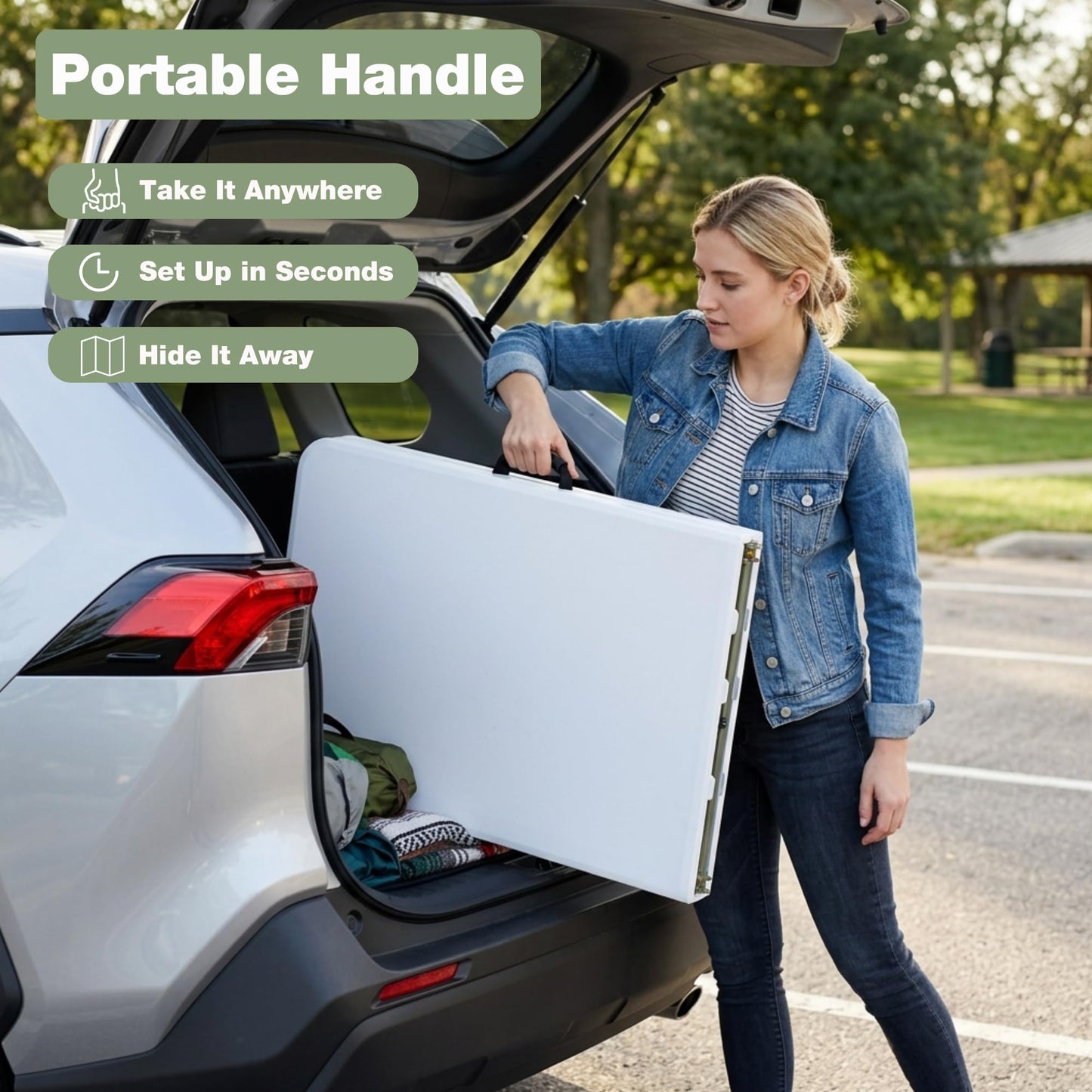 GlowitLian Folding Table 6ft, Heavy-Duty 500lbs Weight Capacity Foldable Table with HDPE Top & Steel Legs, Portable 6 Foot Picnic Table for Indoor Outdoor Parties, Camping, Event