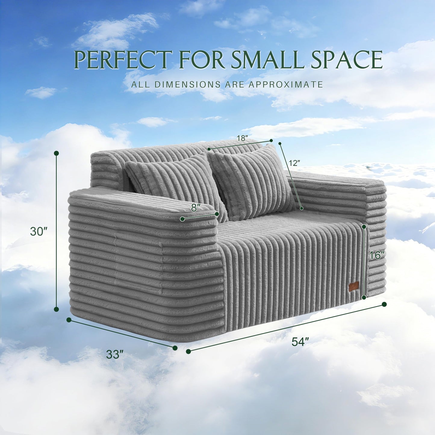ZurNesfure Sofa Couch Cloud Loveseat, Memory Foam Couch with Pillow No Assembly Need, Modern Couch with deep seat and Washable Cover Boneless Sofas for Living Room Bedroom Apartment (Grey,Loveseat)
