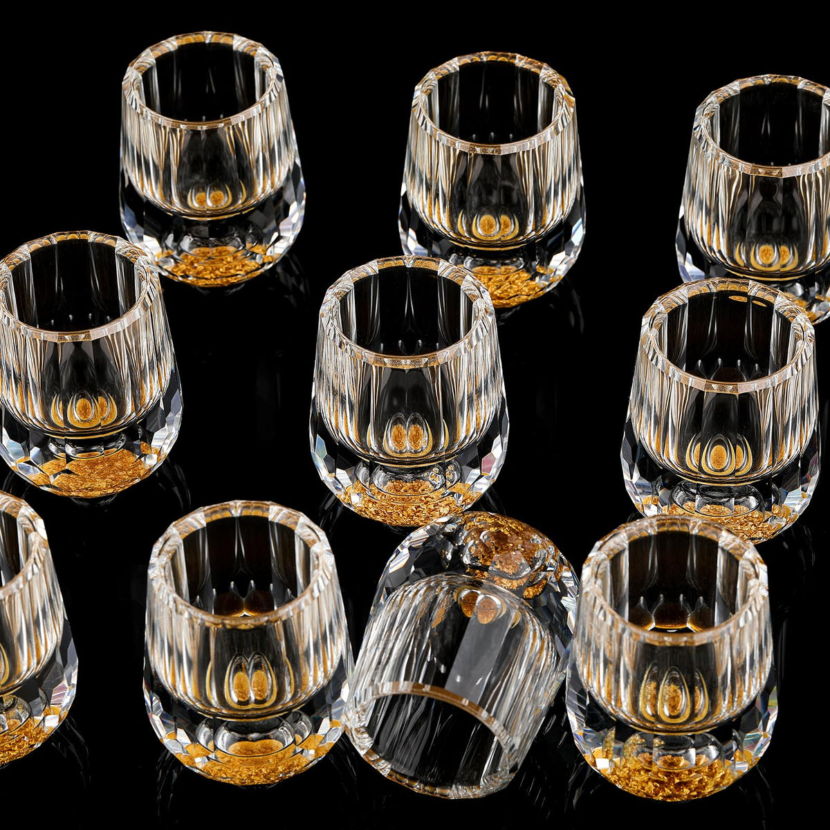 Skybooly 12 Pcs Small Crystal Shot Glasses with 24k Gold Leaf Flakes - Mini Diamond Tequila Whiskey Shot Glasses Set Luxury Drinking Glassware for Party Bar Decor Collection Gift (mini,0.338 oz)