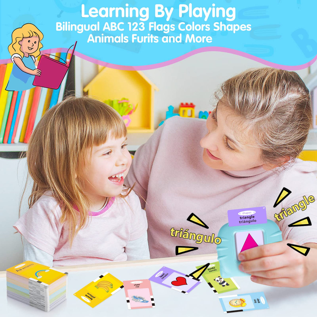 QuTZ ABC Learning Flash Cards for Toddlers 2-4 Bilingual Spanish English, Autism Toys, Speech Therapy Toys, Educational Learning Talking Sight Words Flash Cards for Boys and Girls, 275 Sight Words