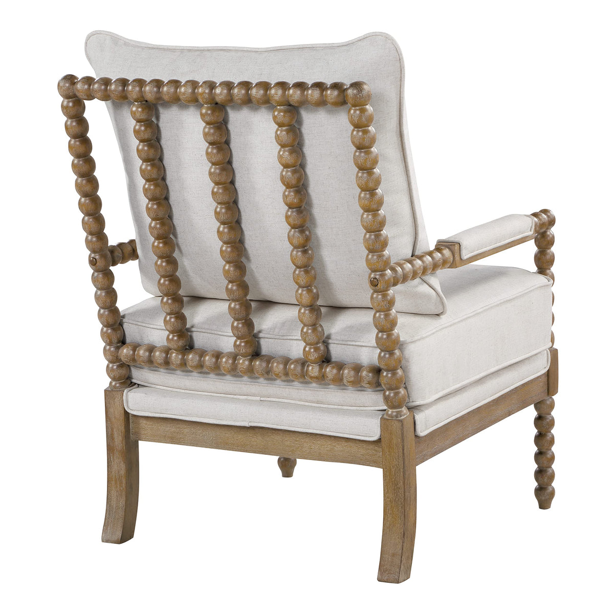 OSP Home Furnishings Fletcher Spindle Accent Chair with Rustic Brown Finish, Linen Upholstery
