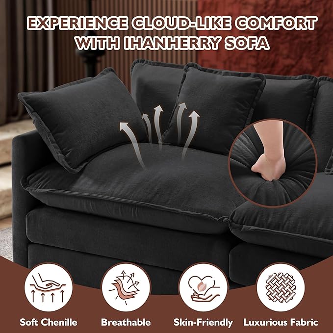Ihanherry 111.4 Inch 3-Seater Cloud Sofa, Modular Sectional Couch, Modern Deep