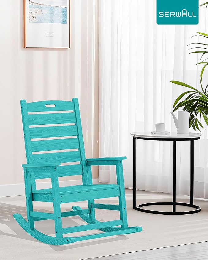 SERWALL Outdoor Rocking Chair Set of 4, Oversized HDPE Patio Rocking Chair