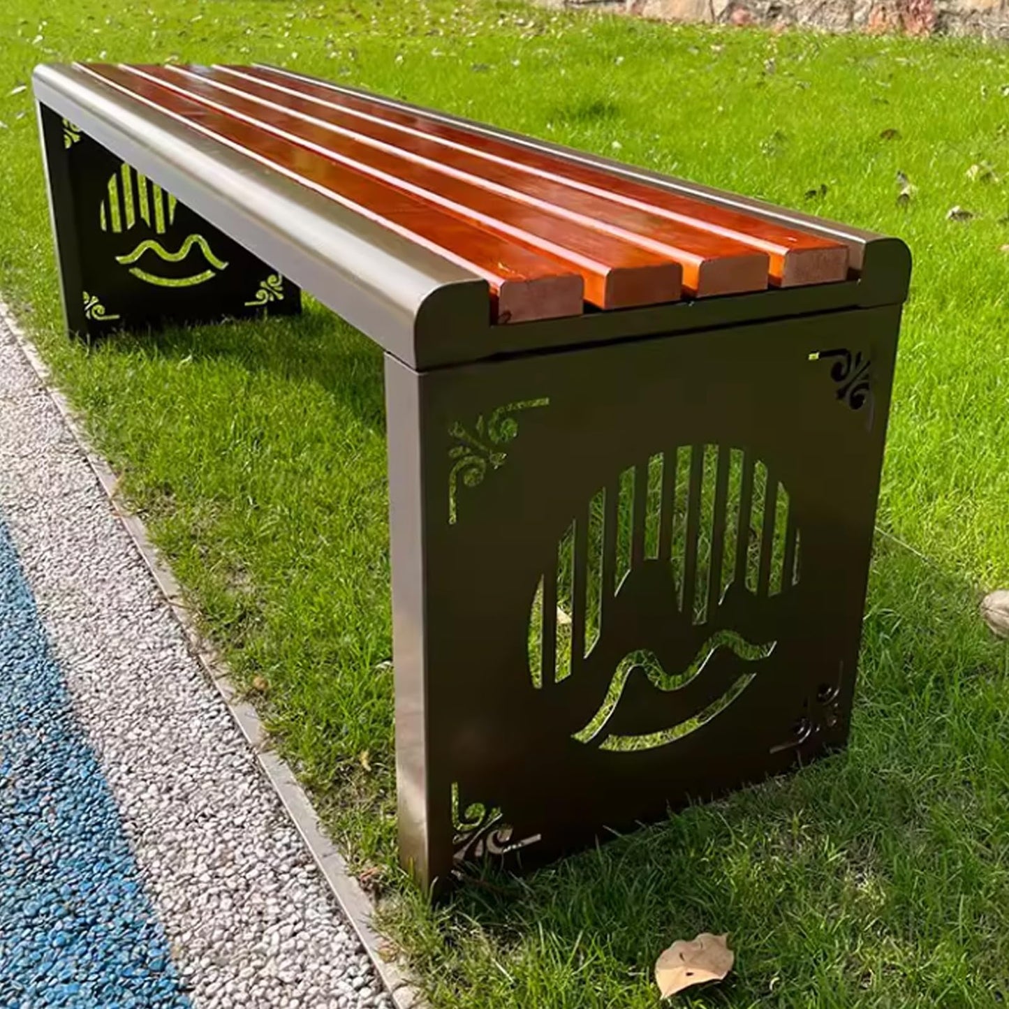 Weatherproof Outdoor Backless Park Bench - Galvanized Steel & Solid Wood Garden Seating for Patio, Lawn, Courtyard - 500kg Capacity (150x40x45cm),150x40x45cm