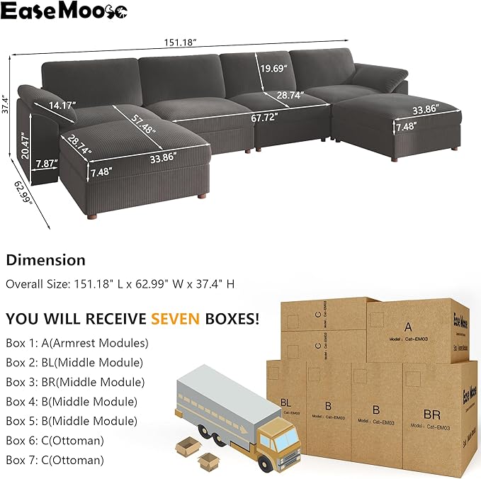 EASE MOOSE Modular Sectional Sofa, Oversized U Shape Sectional Couch
