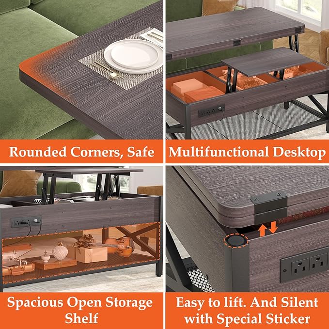 Aheaplus Coffee Table Lift Top Multi-Function Coffee Table Converts to Dining