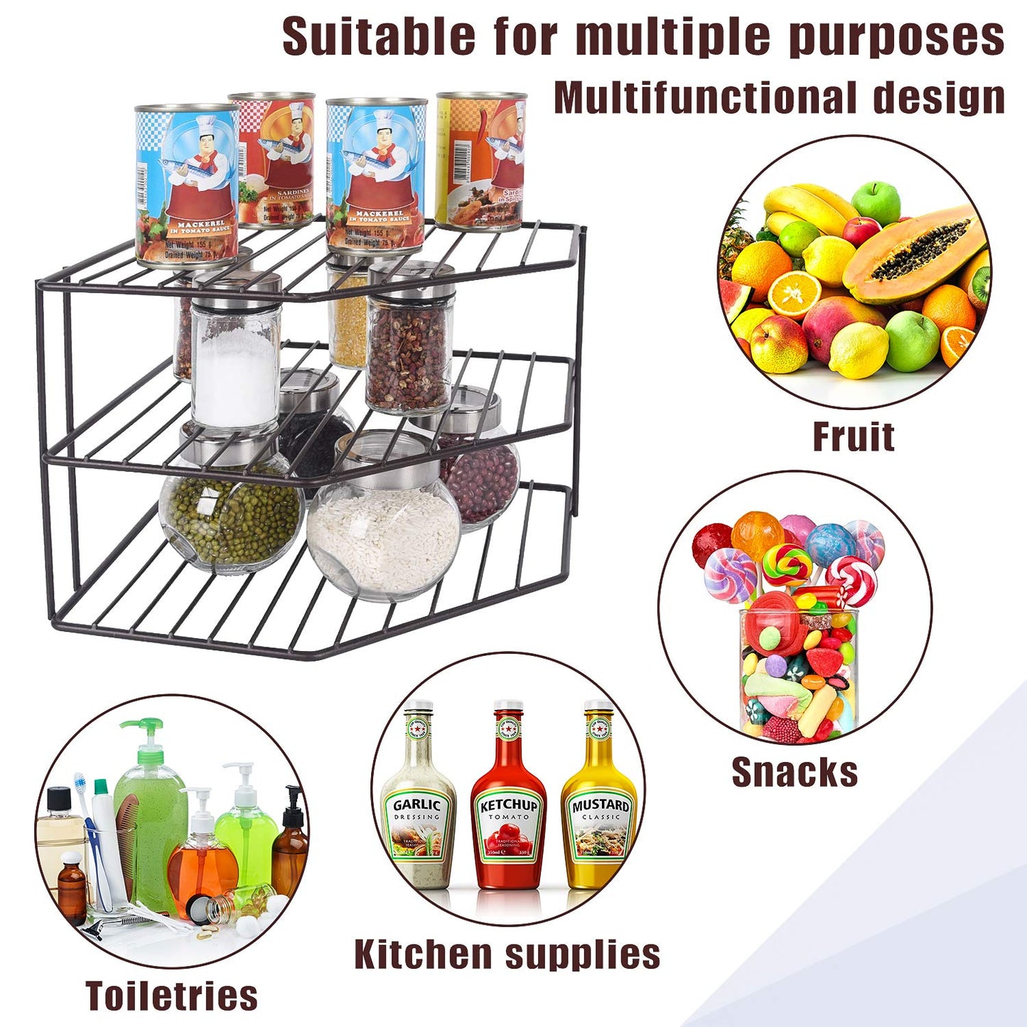 3-Tier Corner Shelf Counter and Cabinet Organizer - Steel Metal Wire - Rust Resistant - Plates, Dishes, Cabinet & Pantry Organizer - Kitchen Organization (10 x 7.5 Inch)(Black)