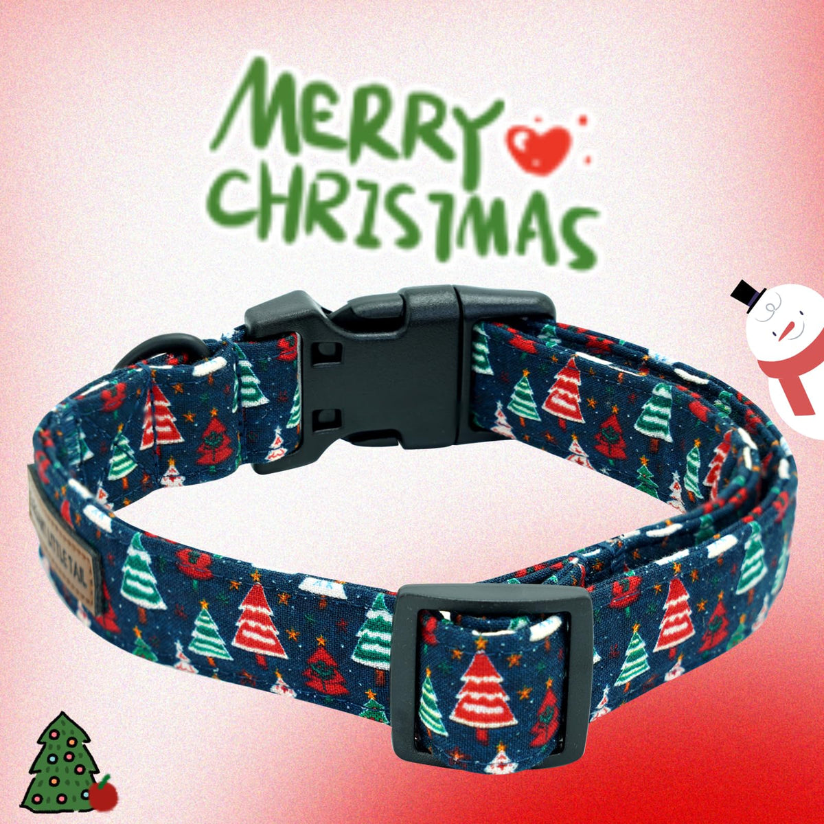 Elegant little tail Christmas Dog Collar - Christmas Tree Red Pet Collar Cotton Soft Plastic Buckle Sturdy Puppy Collars Holiday Female or Male Adjustable Collar for Small Puppy