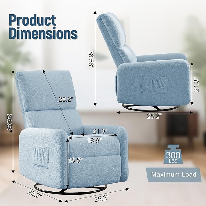 Korser 360° Rocking Chair, Nursery Rocker Chair