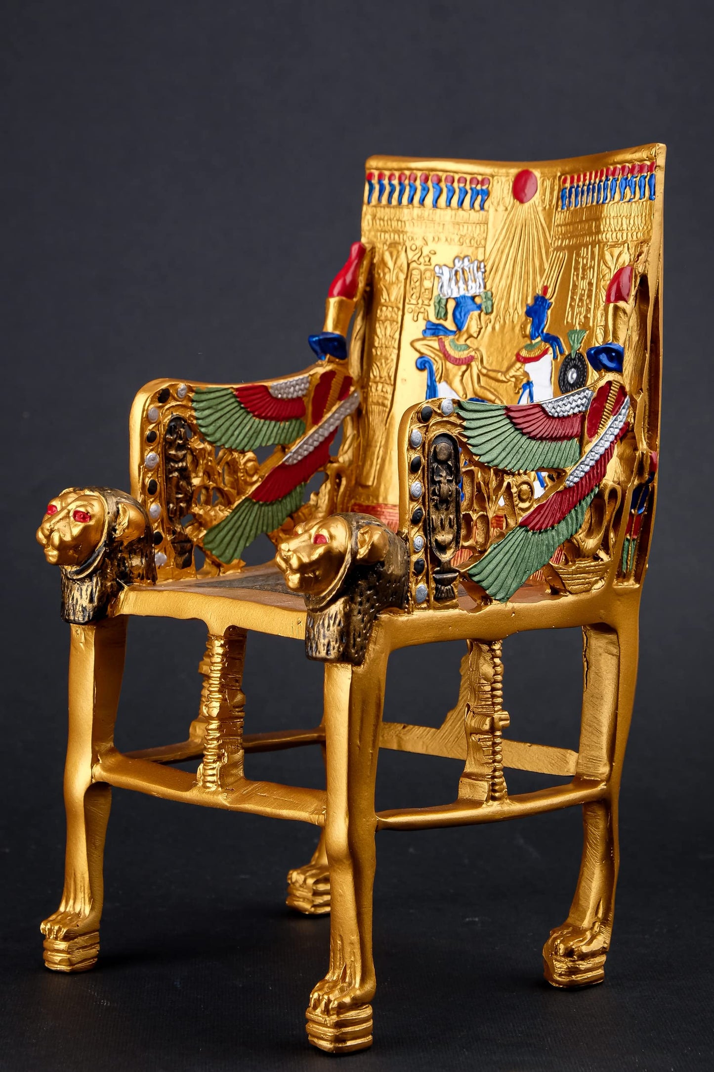 Gorgeous King Tutankhamun Throne - Handmade from Egyptian Stone with The Gold Painting - Replica - Small Size- Made in Egypt