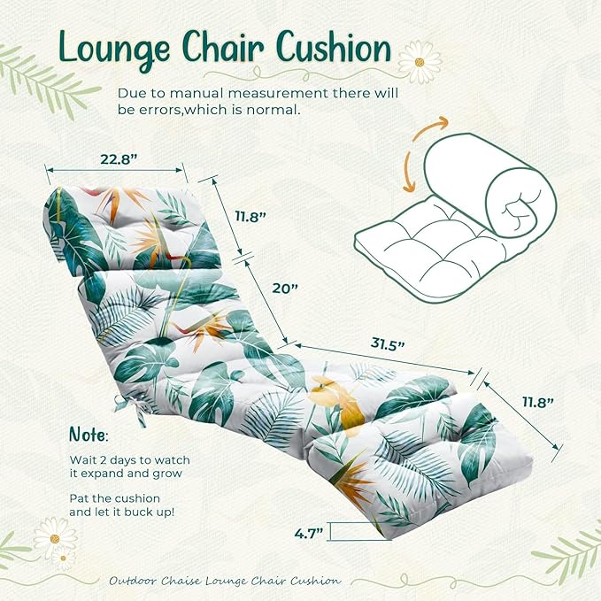 2 Pack Outdoor Chaise Lounge Chair Cushion 75.1 x 22.8 x 4.7 Inches 100%