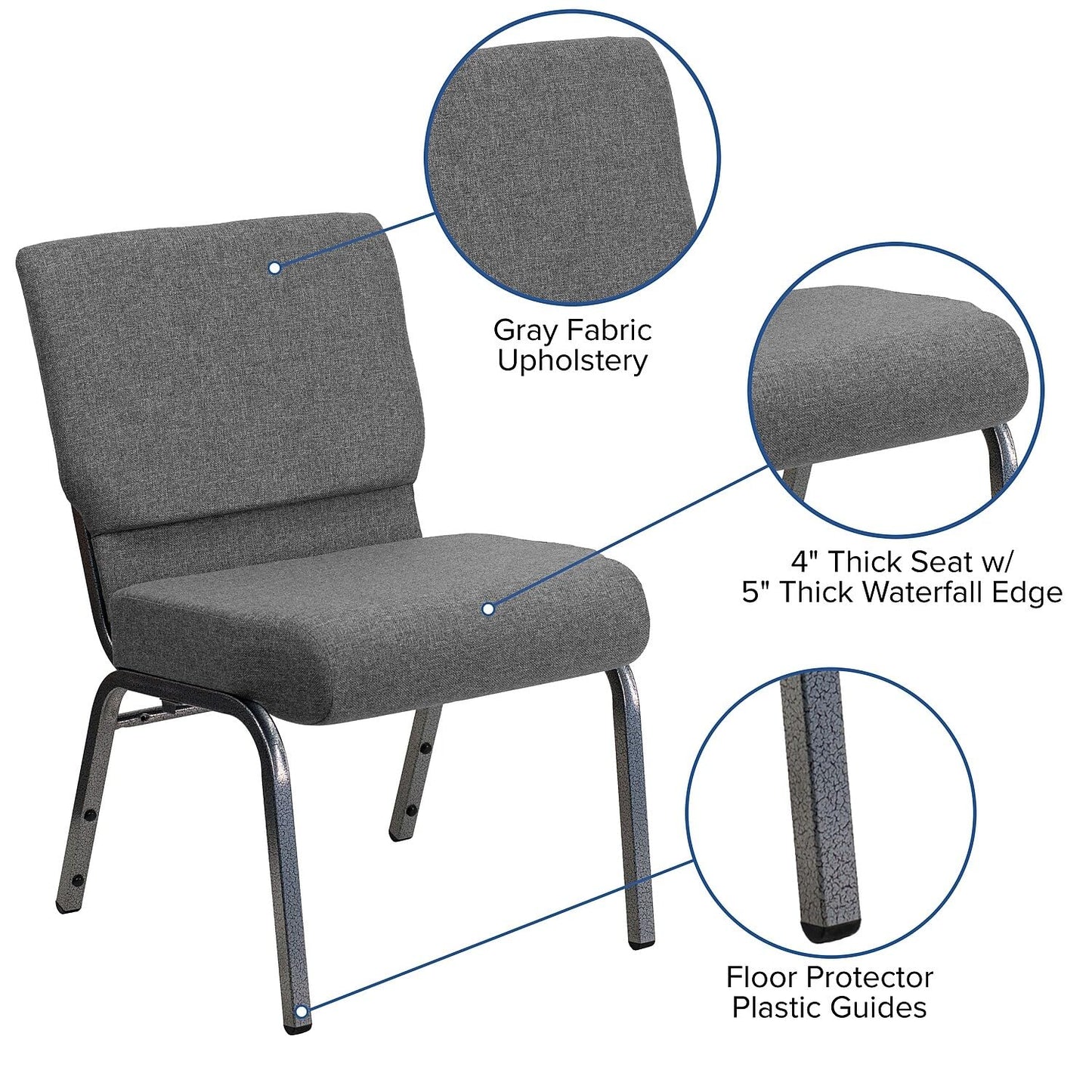 Flash Furniture HERCULES Series 21''W Stacking Church Chair in Gray Fabric - Silver Vein Frame