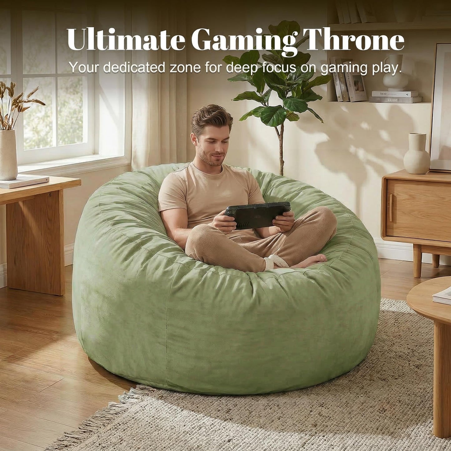 Codi Sage Large Bean Bag Chair for Adults, Comfy 4 FT Beanbag Chairs with Filler Included - Machine Washable & Removable Cover, Premium Shredded Foam