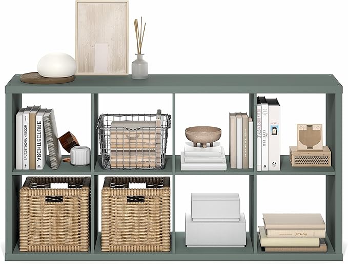 Furinno Cubicle Book Shelf, 8-Cube Bookshelf, Extra Thick Frame Horizontally &