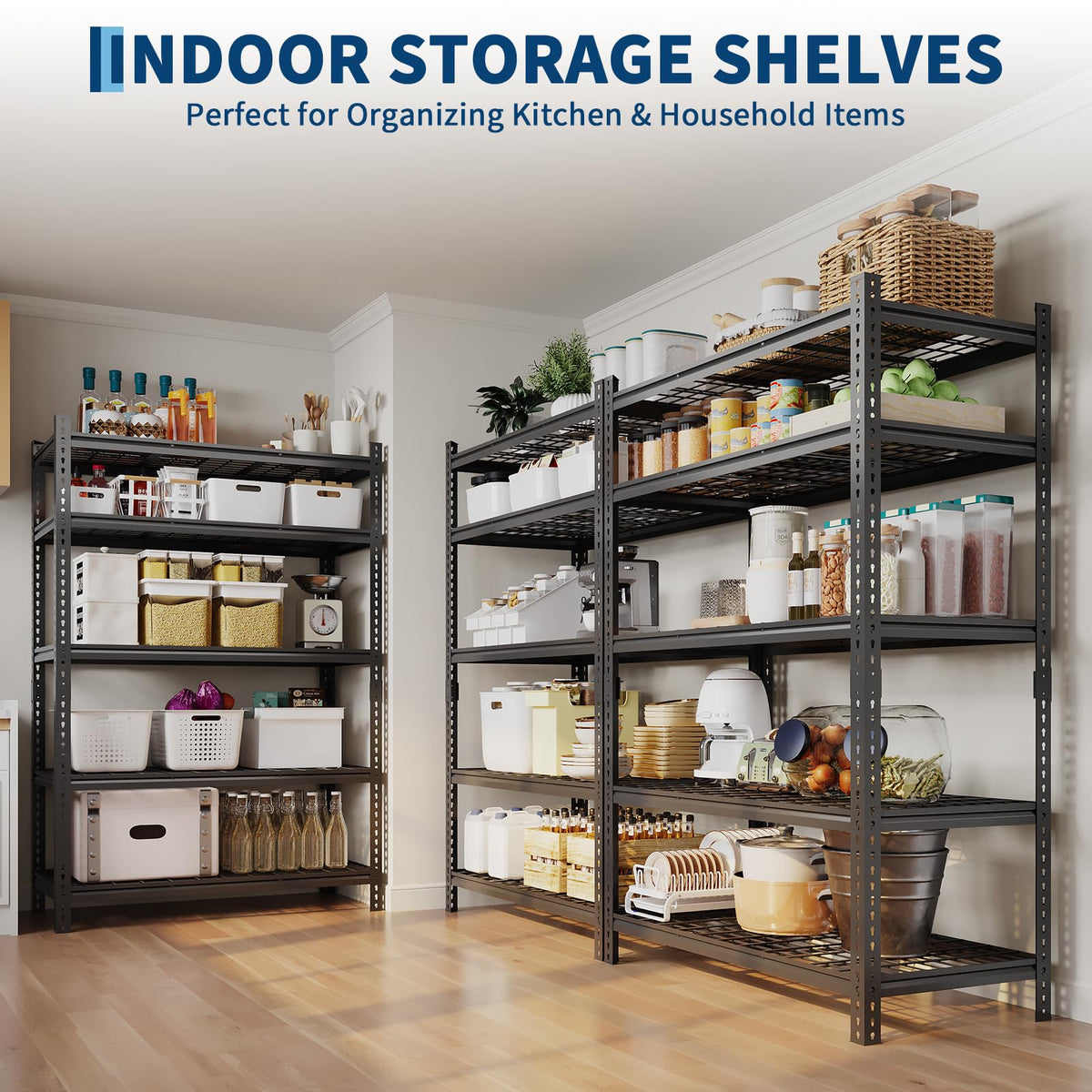 2 Pack Adjustable Garage Storage Rack, 2200 LBS Heavy Duty Garage Shelving, 5 Tier Metal Utility Shelf, Industrial Shelving for Garages, Kitchen, Pantry, Warehouse, Basement, 36" w × 16" d × 72" h