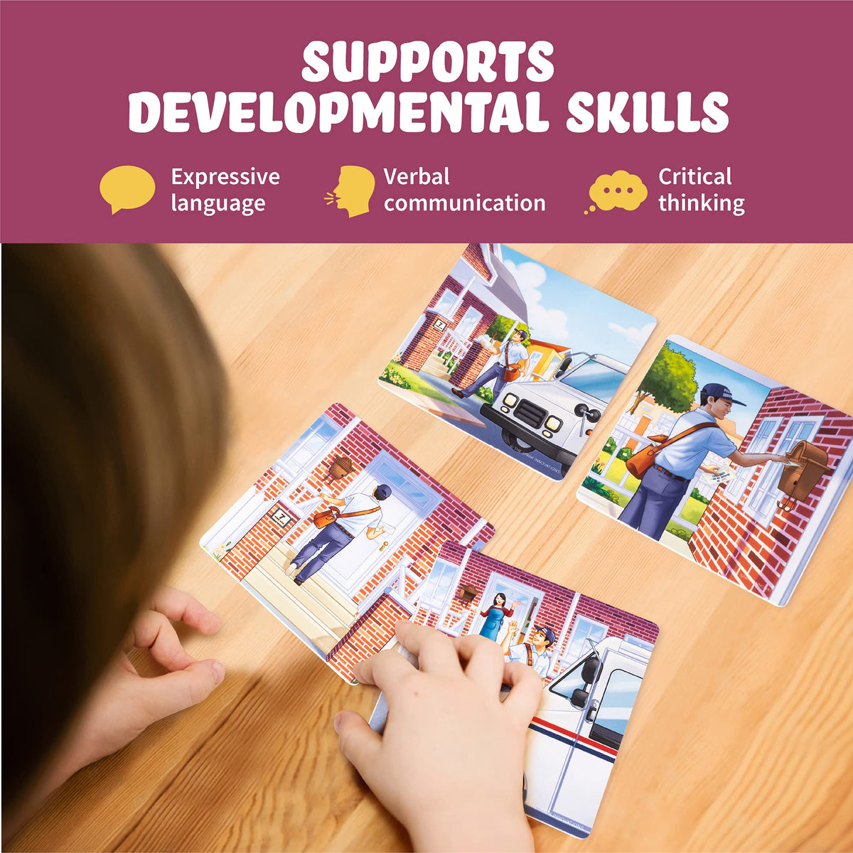 SPARK INNOVATIONS Kids Story Cards Sequence Game Large Storytelling and Sequencing Cards. Community Helper Stories for Sentence Building Educational Picture Card Games