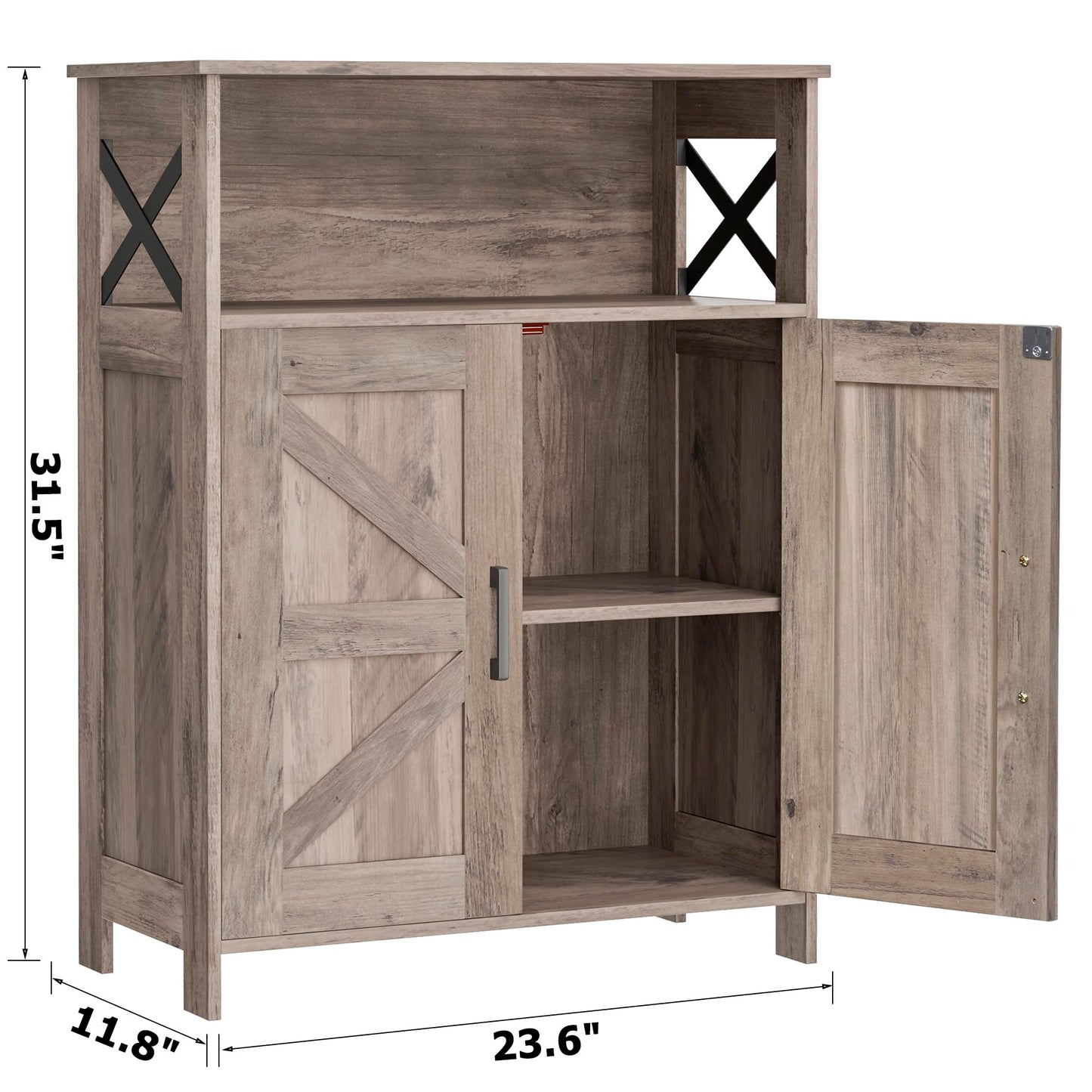 Homhedy Farmhouse Bathroom Storage Cabinet with 2 Doors, Toilet Paper Cabinet with Adjustable Shelf, Small Bathroom Cabinet for Kitchen/Laundry/Living Room, 11.8 x 23.6 x 31.5 Inches, Greige