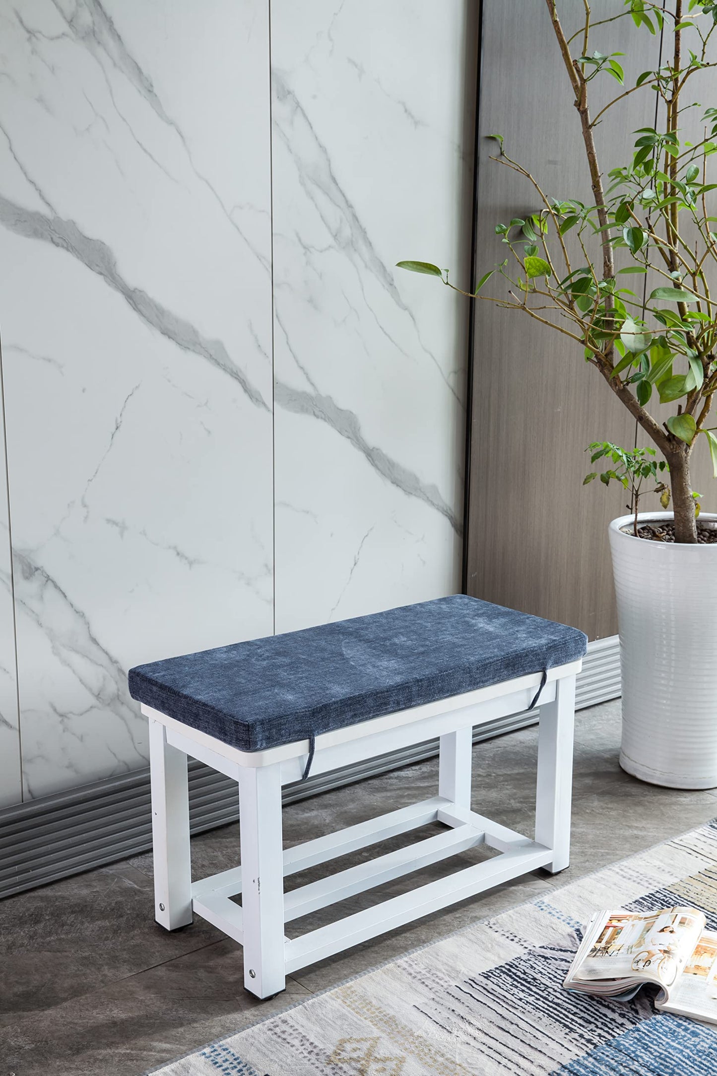 Loveboat Piano Bench Cushion, Washable Bench Pad for Shoe Storage, Window, Piano, Dining 30"x14"x2" Navy