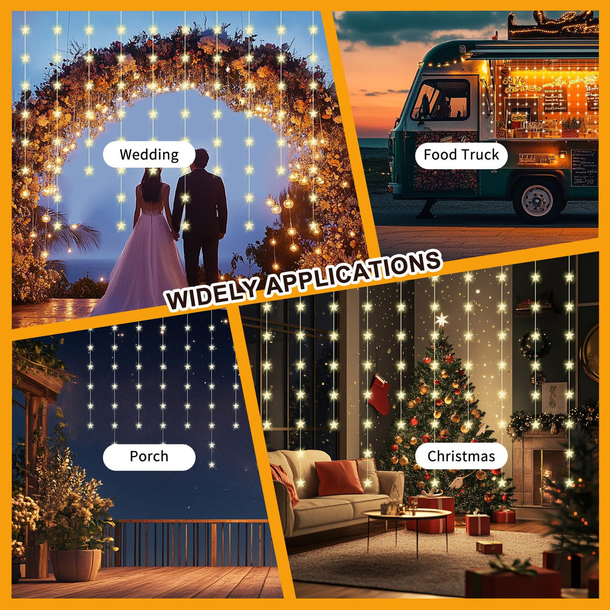 Patioman Star Curtain Lights, Warm White Window Lights 70 Stars Hanging Light with Remote Fairy Led Twinkle String Lights Home Bedroom Wall Ceiling Décor for Christmas, Wedding, Party, Birthday