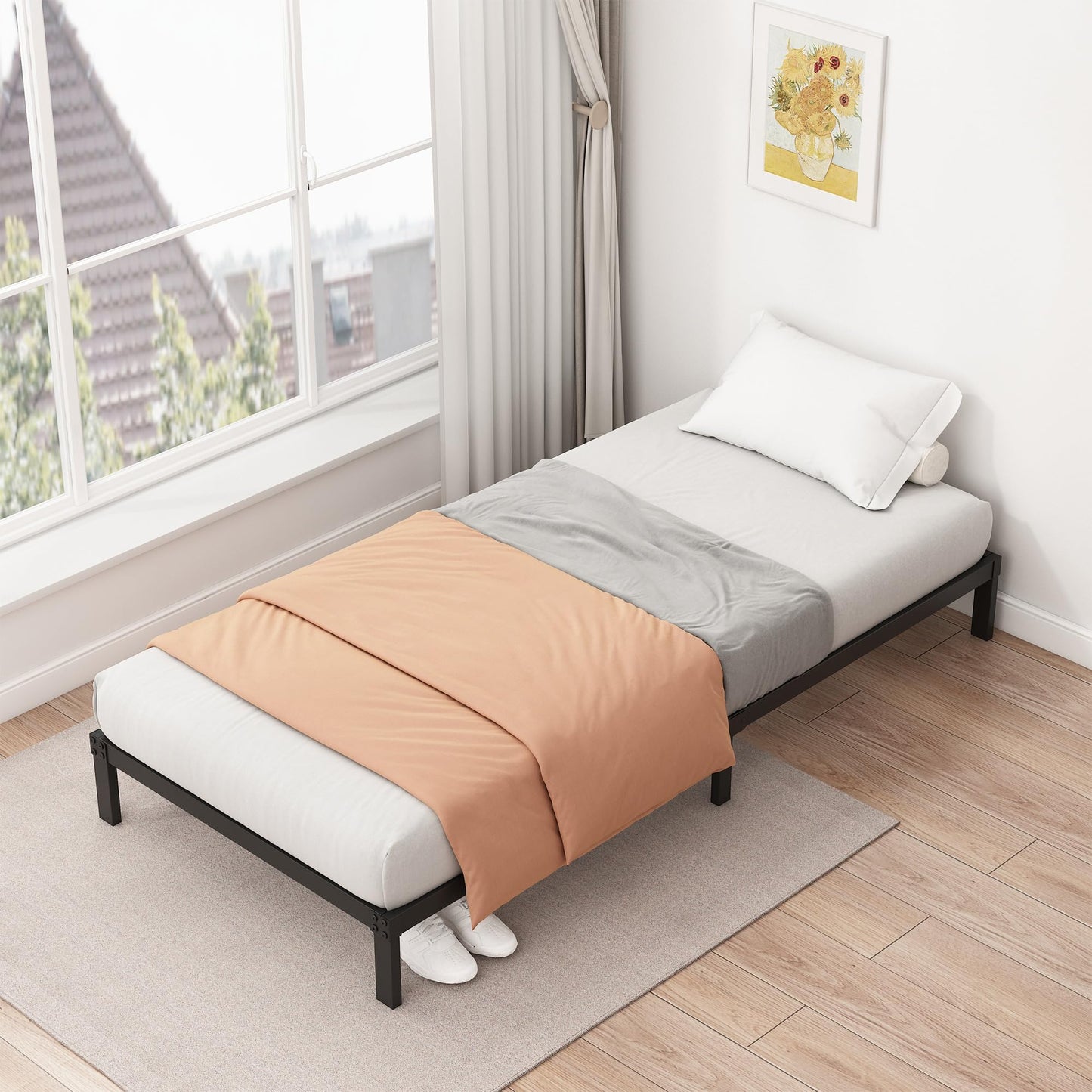 Fly-CTsoar 9 Inch Low Twin Bed Frames Heavy Duty Metal Platform, No Box Spring Needed, Easy Assembly Mattress Foundation, No Noise, Black
