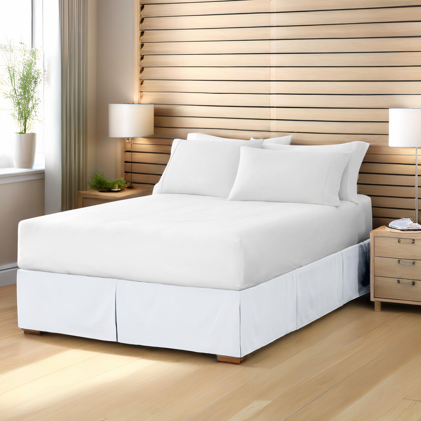 Bare Home Queen Bed Skirt - 15-Inch Tailored Drop Easy Fit - Bed Skirt for Beds - Center & Corner Pleats (Queen, White)