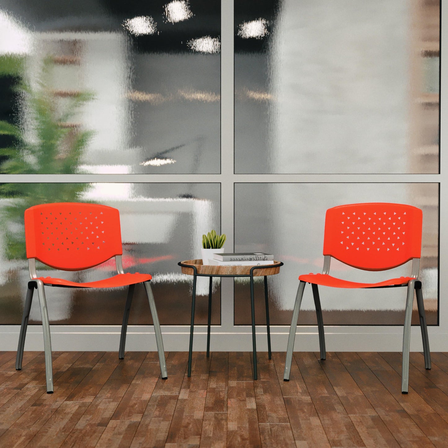 Flash Furniture HERCULES Series 880 lb. Capacity Orange Plastic Stack Chair with Titanium Gray Powder Coated Frame