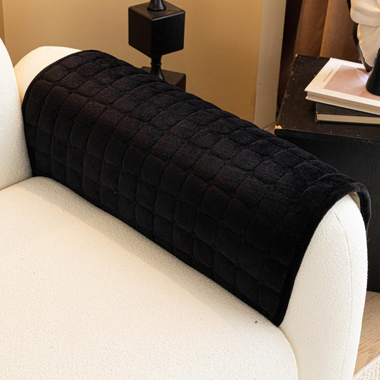 MDSASFD Velvet Couch Cover, Plush Sectional Sofa Cover Washable, Anti Slip Sofa Slipcover for Armrest & Backrest, Furniture Protector Covers for Pets & Kids(1PC, Black, 35.4"×35.4", Single Seater)