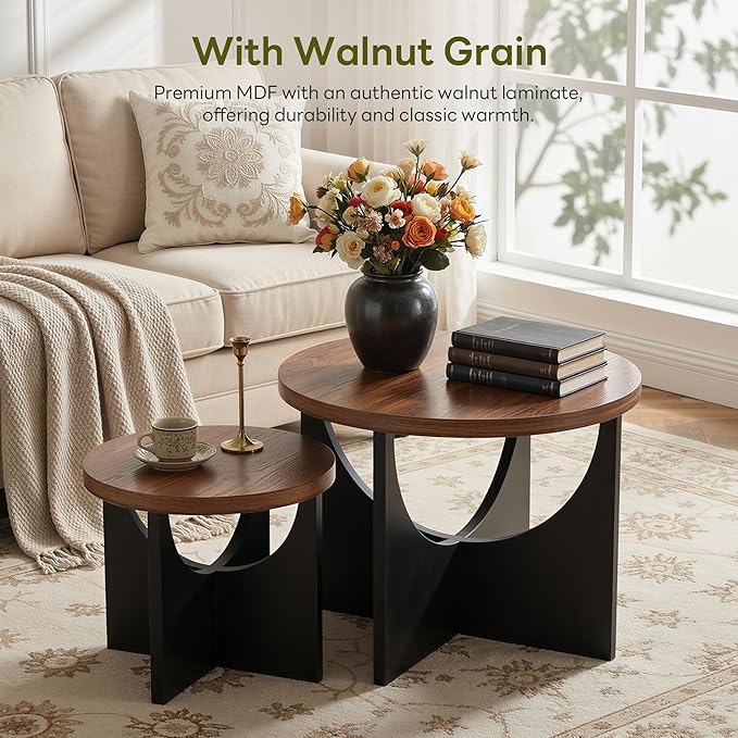LIKIMIO Nesting Coffee Tables Set of 2, 23.6" Small Round Side Tables
