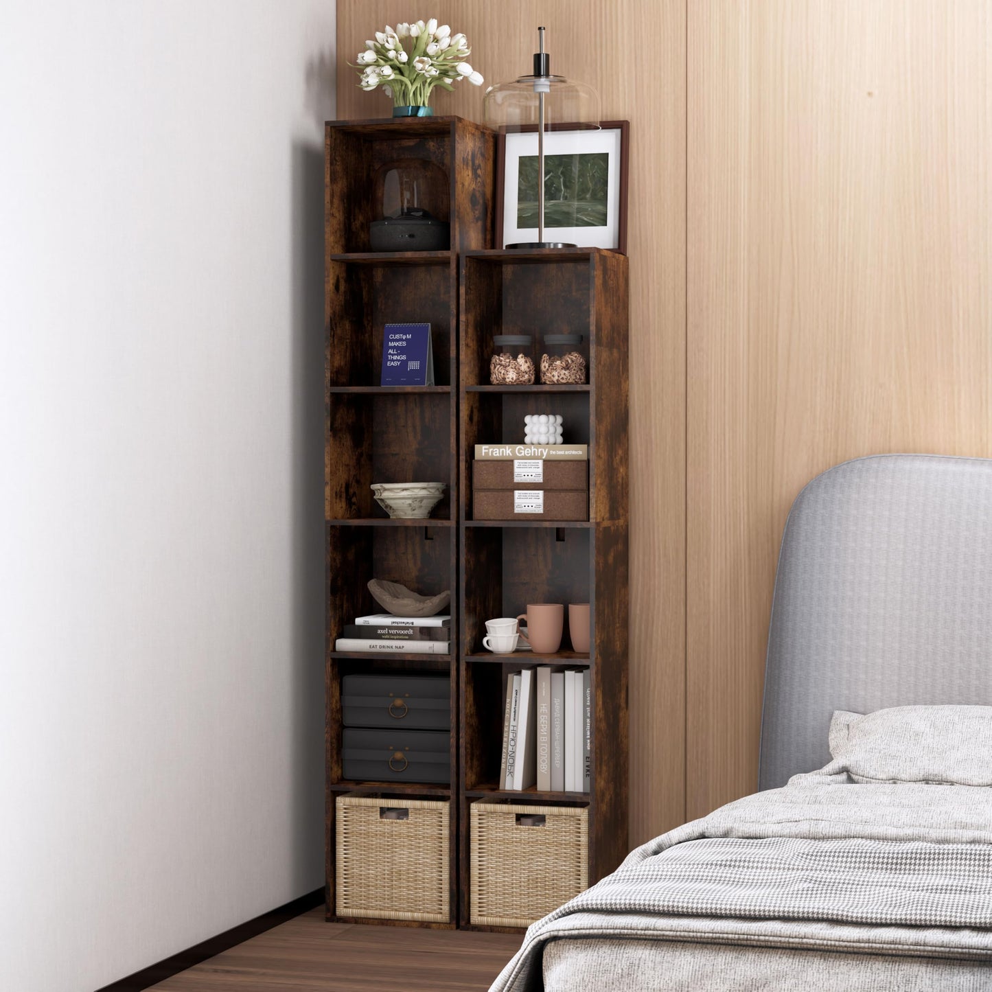 NewBeth Cube Storage Organizer, 6 Cube Retro Bookshelf, Freestanding 6 Tier Open Shelf, Rustic Brown Retro Shelves for Home Office, Bedroom, Living Room, Study