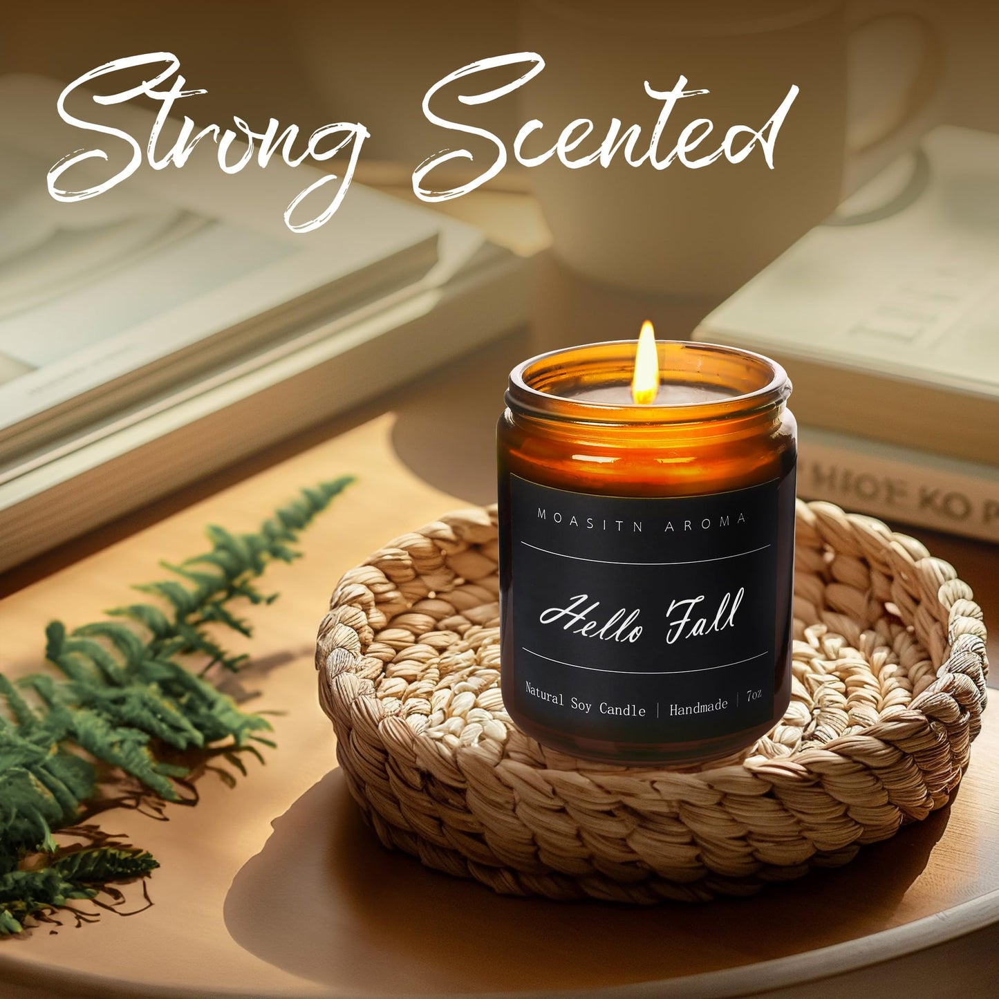 MOASITN Hello Fall Scented Candles for Home| Natural Soy Fall Candle| Handmade Long Lasting Aromatherapy Candle| Jar Candel Gift for Women,Men| as Halloween,Birthday,Relaxing Gifts| 7oz